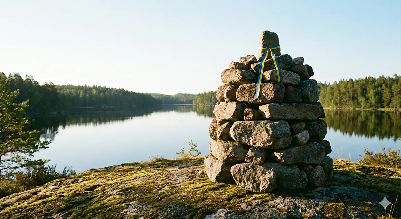 Stenröse vid en sjö
