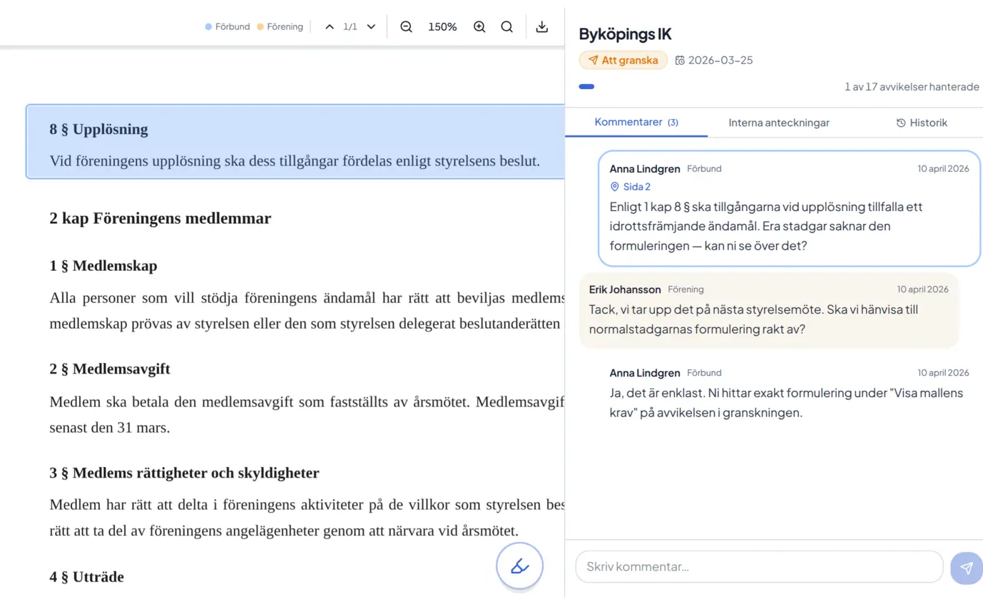 Granska och kommentera stadgar